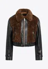 Prada Womens Black Panelled Leather And Shearling Jacket In Black