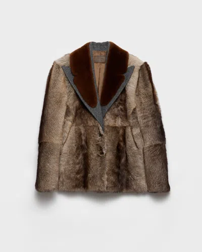 Prada Shearling And Cloth Coat In Brown