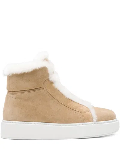 Prada Shearling Ankle-length Boots In Neutrals