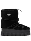 Prada Shearling And Rubber Ankle Boots With Fur Texture In Black