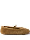 Prada Shearling Mary Jane Ballerina Flats In Brown