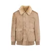 Prada Suede Bomber With Shearling Collar In Brown