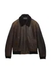 Prada Collared Long-sleeved Leather Jacket In Brown