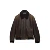 Prada Collared Long-sleeved Leather Jacket In Brown