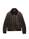 Prada Collared Long-sleeved Leather Jacket In Brown