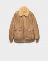 Prada Shearling Bomber Jacket In Neutral