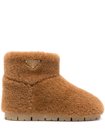 Prada Shearling Boots In Brown