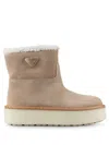 Prada Shearling Lined Platform Sole Boots In Nude & Neutrals