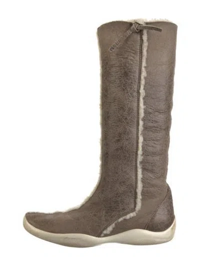 Pre-owned Prada Shearling Bow Accents Boots In Neutral