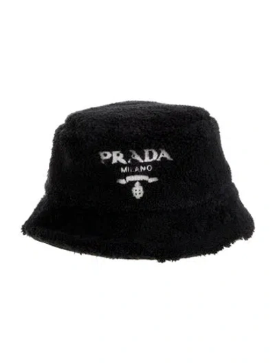 Pre-owned Prada Shearling Bucket Hat In Black
