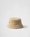 Prada Montone Shearling Bucket Hat In Ecru