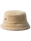 Prada Montone Shearling Bucket Hat In Neutrals