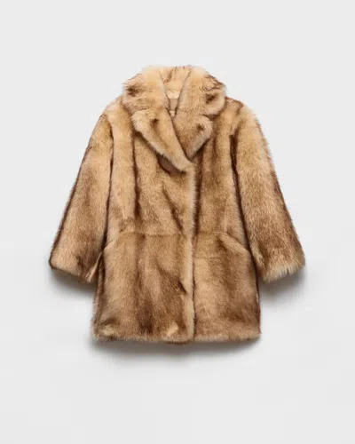 Prada Shearling Caban Jacket In Brown