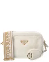 Prada Triangle-plaque Shearling Shoulder Bag In Neutral