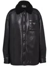 Prada Shearling Collar Button-up Jacket In Black
