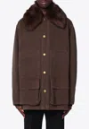 Prada Cotton Shearling-collar Jacket In Brown