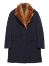 Prada Shearling-collar Flap-pockets Coat In Blue
