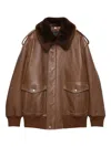 Prada Shearling-collar Leather Jacket In Brown