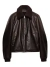 Prada Leather And Shearling Jacket In Brown