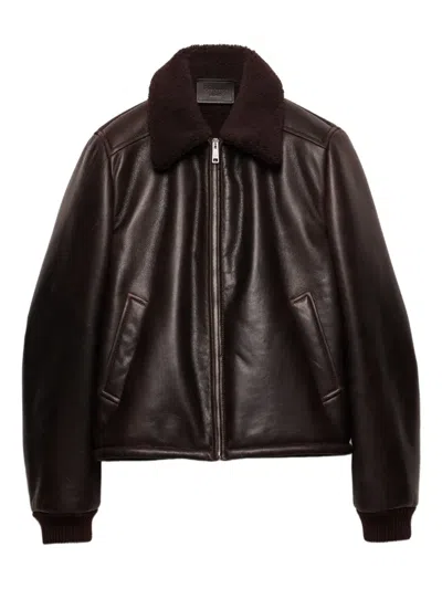 PRADA SHEARLING-COLLAR LEATHER JACKET
