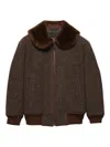 Prada Wool Blouson Jacket With Shearling Collar In Brown