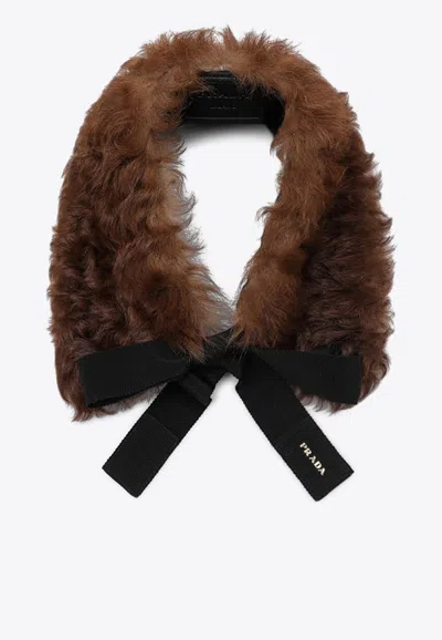 Prada Shearling Collar With Tie-strap In Brown