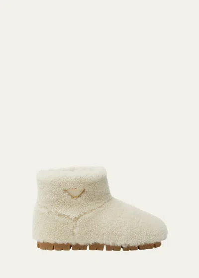Prada Shearling Cozy Ankle Boots In Naturale