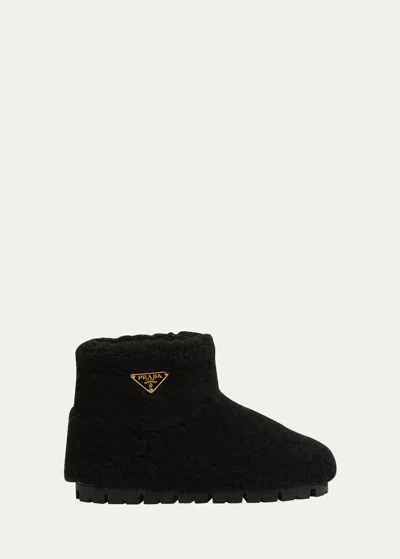 Prada Shearling Cozy Ankle Boots In Nero