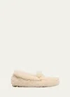 Prada Shearling Cozy Driver Loafers In Naturale