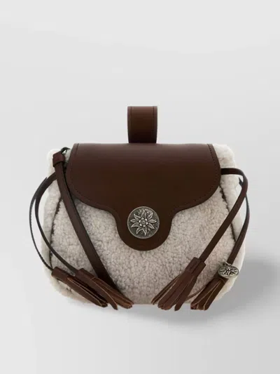 Prada Shearling Crossbody Bag With Tassel And Top Handle In Brown