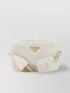 Prada Triangle-plaque Shearling Shoulder Bag In White