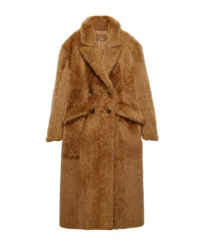 Prada Shearling Double-breasted Coat In Brown