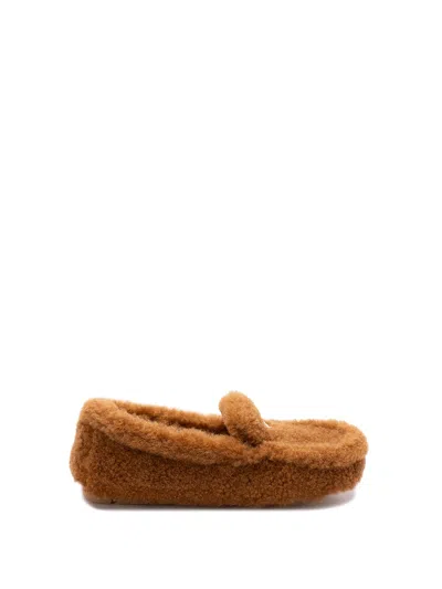 Prada Caramel Coloured Sheepskin Driver Loafer In Brown