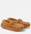 Prada Shearling Driving Loafers In Brown