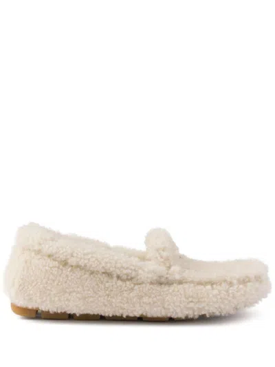 Prada Shearling Driving Shoes In Beige