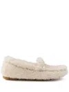 Prada Triangle Logo Shearling Loafers In Beige