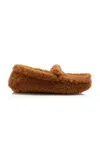 Prada Triangle Logo Shearling Loafers In Brown