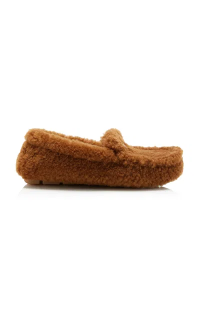 Prada Shearling Drive Loafers In Brown