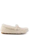 Prada Triangle Logo Shearling Loafers In Neutral