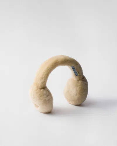 Prada Shearling Earmuffs In Ecru