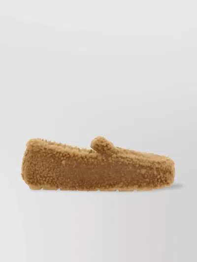Prada Shearling Fabric Loafers Rubber Sole