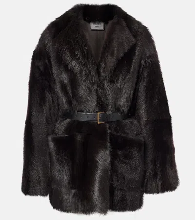 Prada Single-breasted Shearling Jacket In Brown