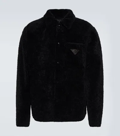 Prada Shearling Jacket In Nero