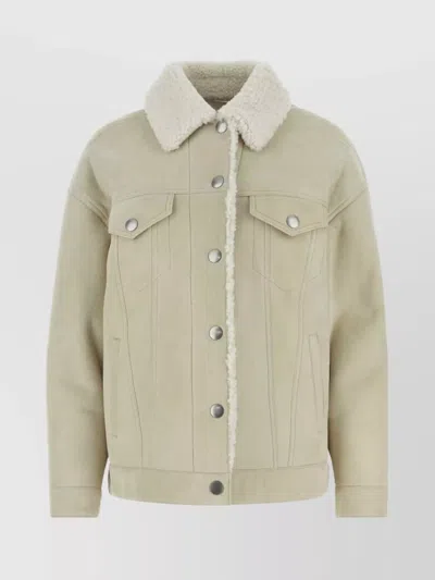PRADA SHEARLING JACKET WITH CUFF STRAPS AND PANEL DESIGN