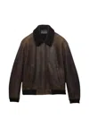 Prada Collared Long-sleeved Leather Jacket In Brown