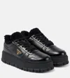 Prada Womens Black Brand-plaque Shearling-lined Leather Mid-top Trainers Eur 38.5 / 5.5 Uk