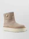 Prada Shearling Lined Platform Sole Boots In Neutrals