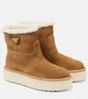 Prada Shearling Padding Ankle Boots In Brown