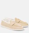 Prada Shearling-lined Suede Loafers In Beige