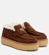 Prada Shearling-lined Suede Loafers In Brown